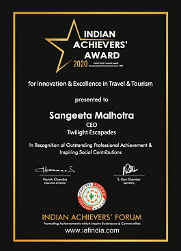Indian Achiever Award Certificate
